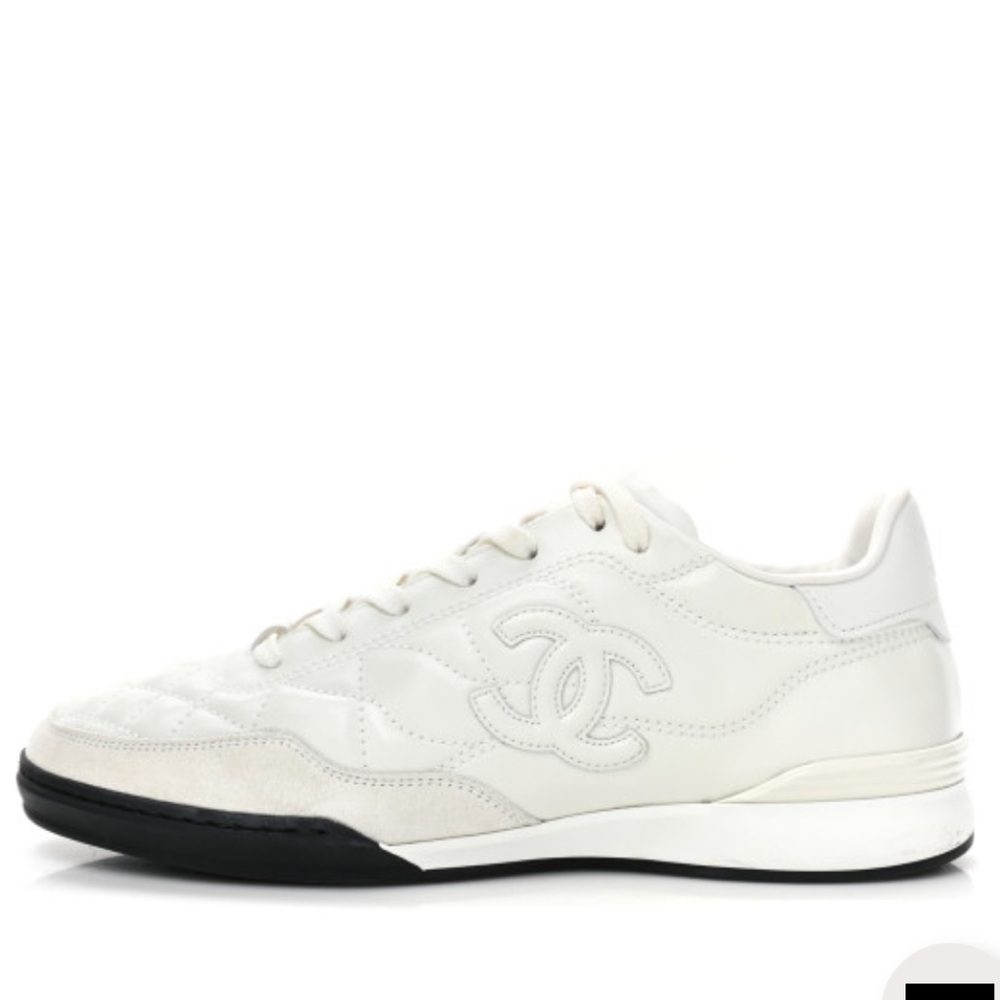 Chanel Calfskin Suede Quilted CC Logo Sneakers 36.5 White